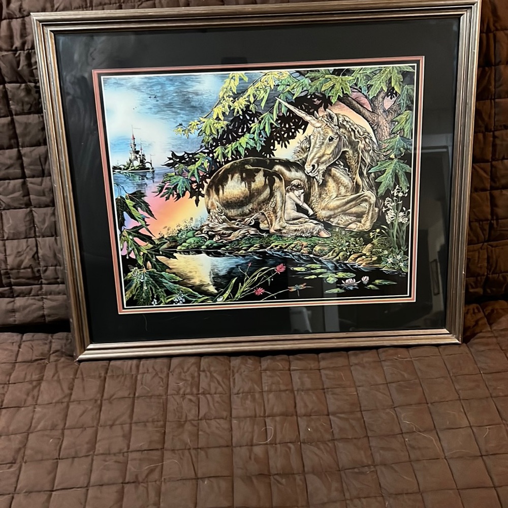 M.PEÑA Unicorn and child full color print with frame